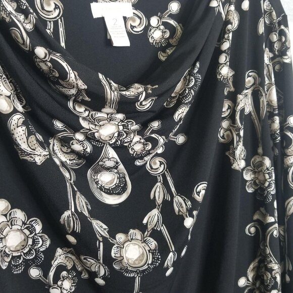 Chico's 2 Size L Blouse Draped Cowl Floral Jewel Print Stretch Pullover Shirt - Picture 4 of 6